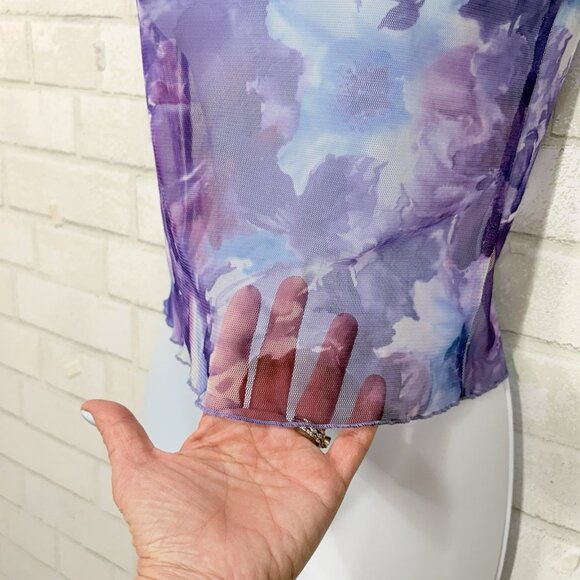 Reformation Sheer Mesh Floral Crop Top XS Purple Fairy‎ Stretch Y2K Grunge Boho - Picture 3 of 10